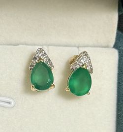 2.08 CTS Natural Green Agate Diamond 18k Plated Designer Earrings