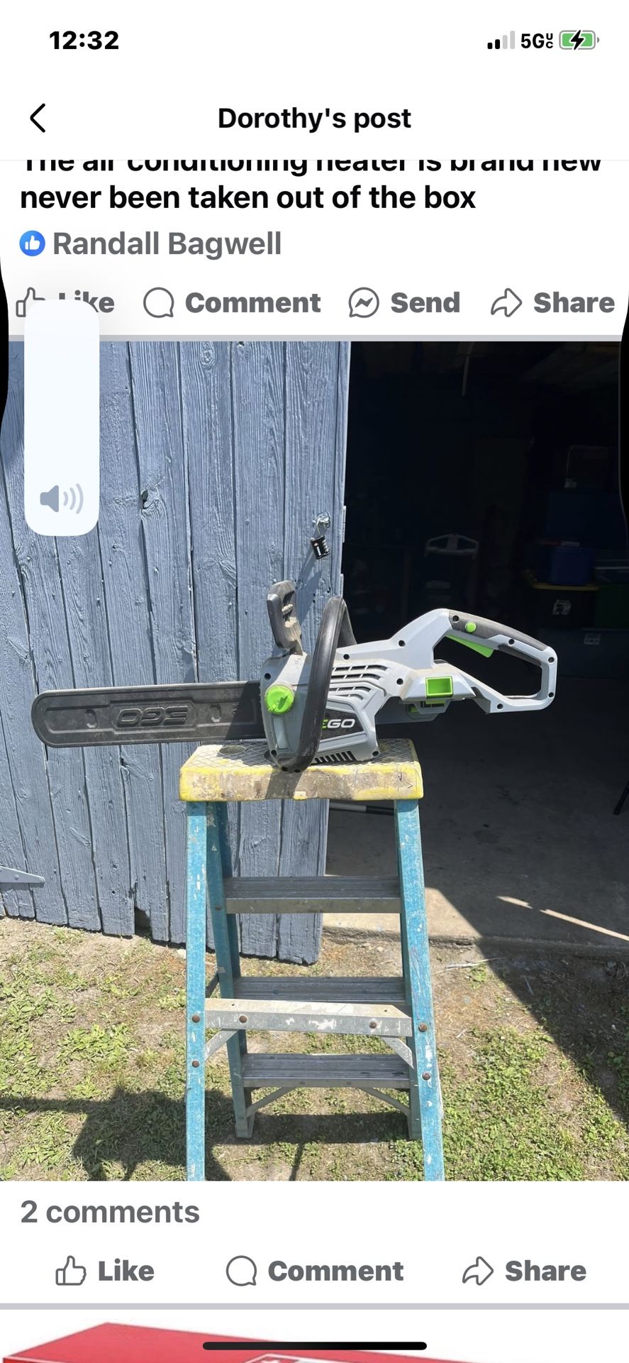 A battery operated chainsaw comes with charger and one battery