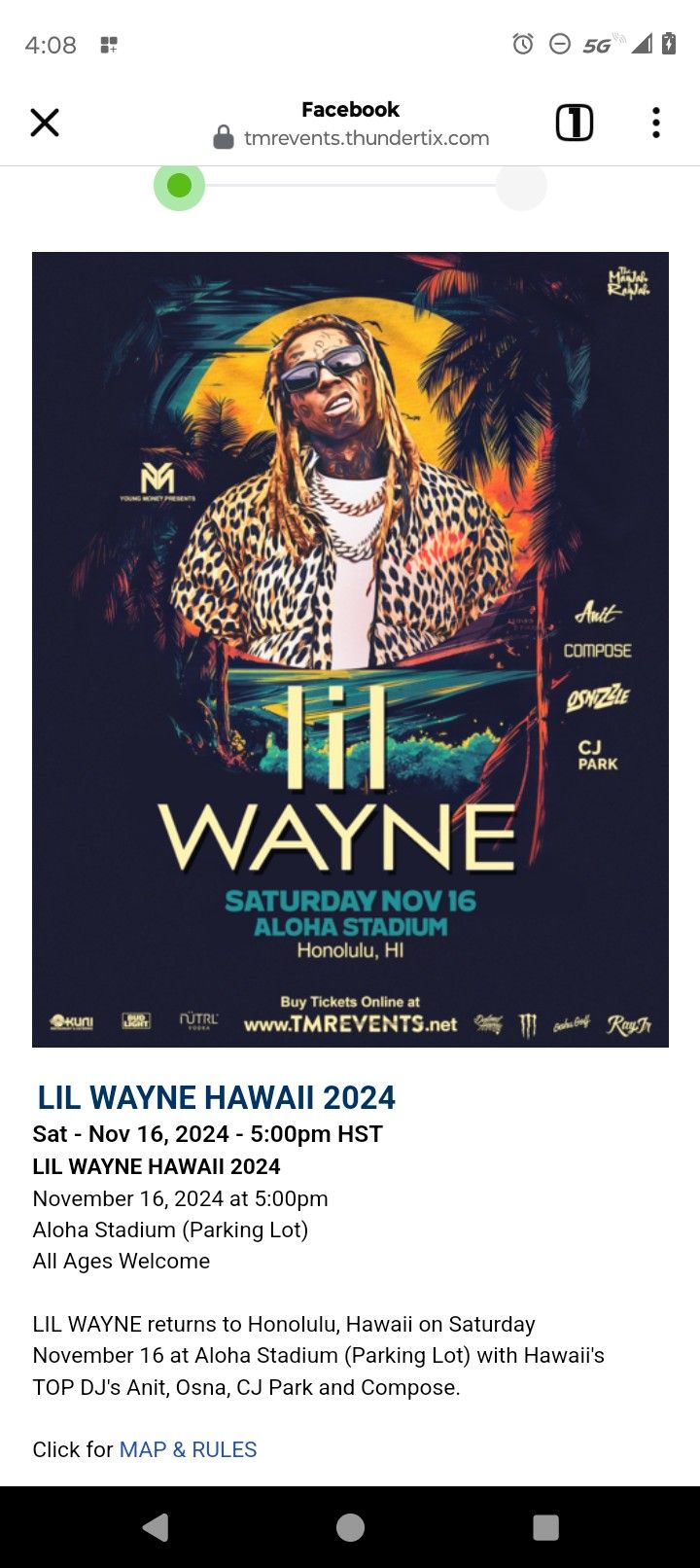 Lil Wayne Ticket Aloha Stadium