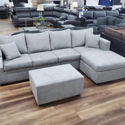 New Gray, Purple Or Black USA Made Sectional And Ottoman Sofa Couch 