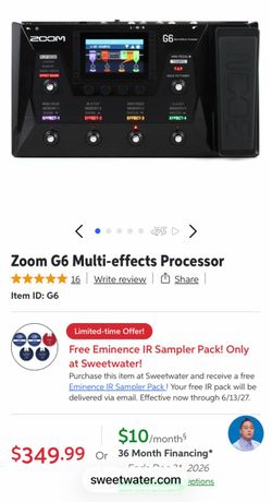 Zoom G6 Guitar Processor Like New!