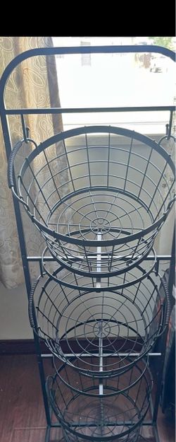 3-Tier Black Metal Wire Basket Stand