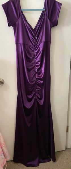 Purple Satin Ruched Maxi Formal Gown