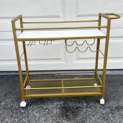 Bar Cart,Home Bar Serving Cart with Storage Shelves, 2 Tier Rolling Beverage Cart with Wheels,