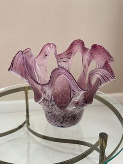 Large Hand Blown Purple Art Glass Vase / Bowl