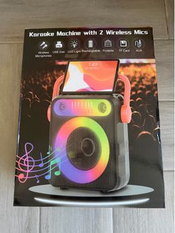 Karaoke Machine, Portable Bluetooth Speaker with 2 Wireless Microphones for Adults & Kids with Lights, Karaoke Microphone with PA System Supports USB/
