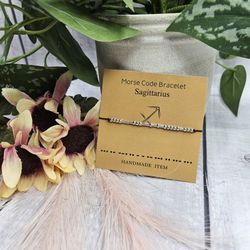 Sagittarius Morse Code Horoscope Zodiac Letter Card Friendship adjustable Bracelet anklet November 22–December 21 silver black approximately adjusts f