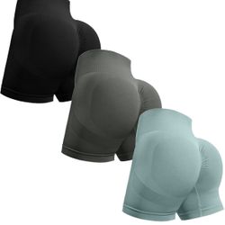 3 Pack High Wasted Ruched Workout Shorts 