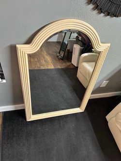 Arched Wall Mirror with Cream Wood Frame