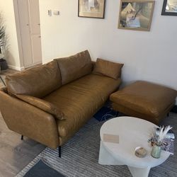 Vegan Leather Couch And Ottoman 