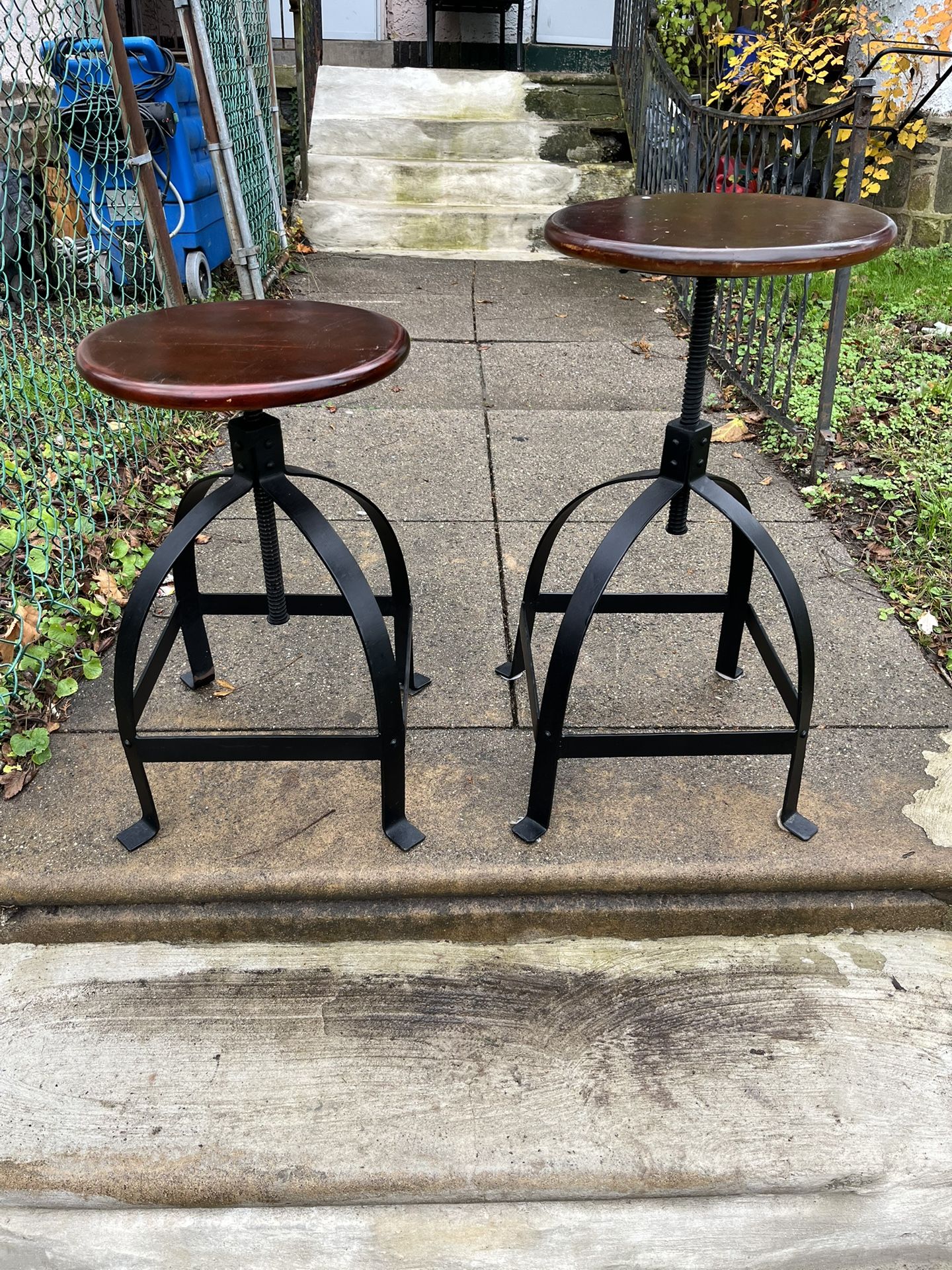 Vintage Industrial Spin Adjust Stools Metal Wood