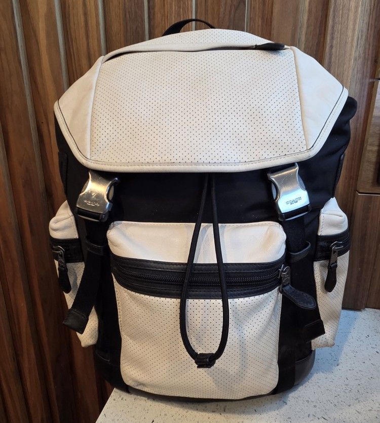 Coach Perforated Terrain Trek Leather Backpack - Off-White - Unisex