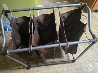 Triple Laundry Sorter with Brown Fabric Bags