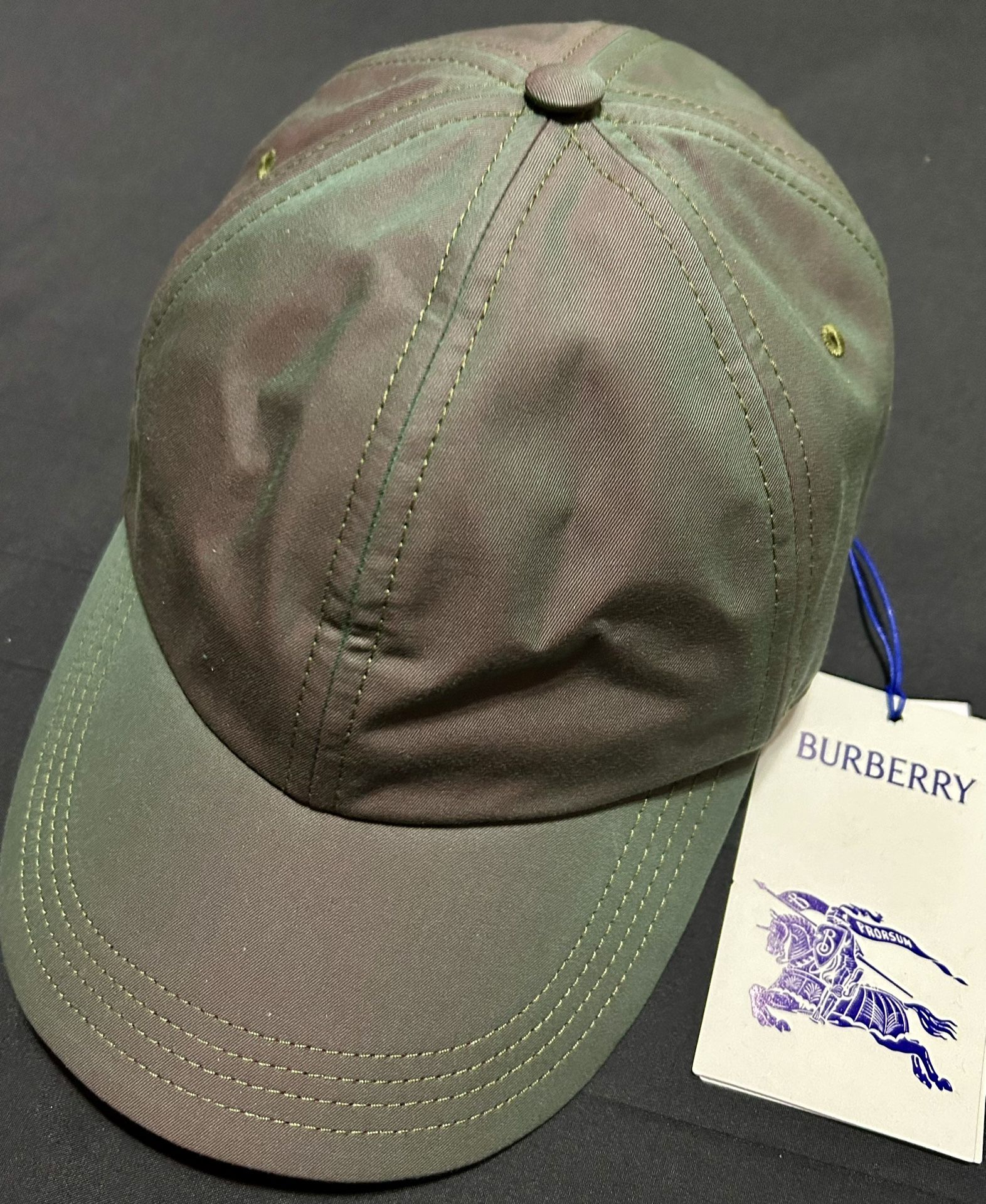 Burberry Men’s Check Lined Cotton Twill Baseball Cap Antique Green Iridescent Brand New!! Authentic!!