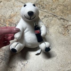 Coca-Cola 1993 Plush White Polar Bear Holding Coke Bottle 8" Stuffed Animal Toy