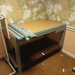 Drawing Stick Files And Rex, 3-0 File Cabinet And Folding Tables Plus One Drafting Table Base. Will Entertain All Offers