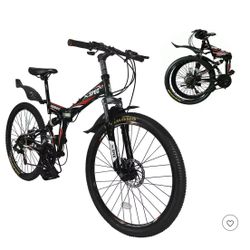 Xspec 26" 21 Speed Folding Mountain Bike Bicycle Trail Commuter, Black