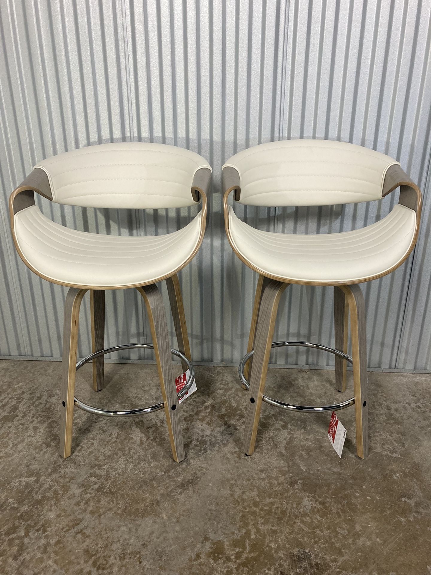 Symphony Stools – Set of 2 (White Faux Leather + Light Grey Wood) – 26” Seat Height ✨