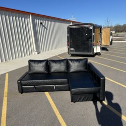 Ikea black leather pull out sofa bed