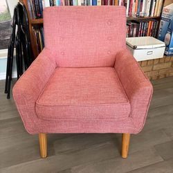 Red MCM accent Chair, Button Tufted Reading Nook Mid Century Modern