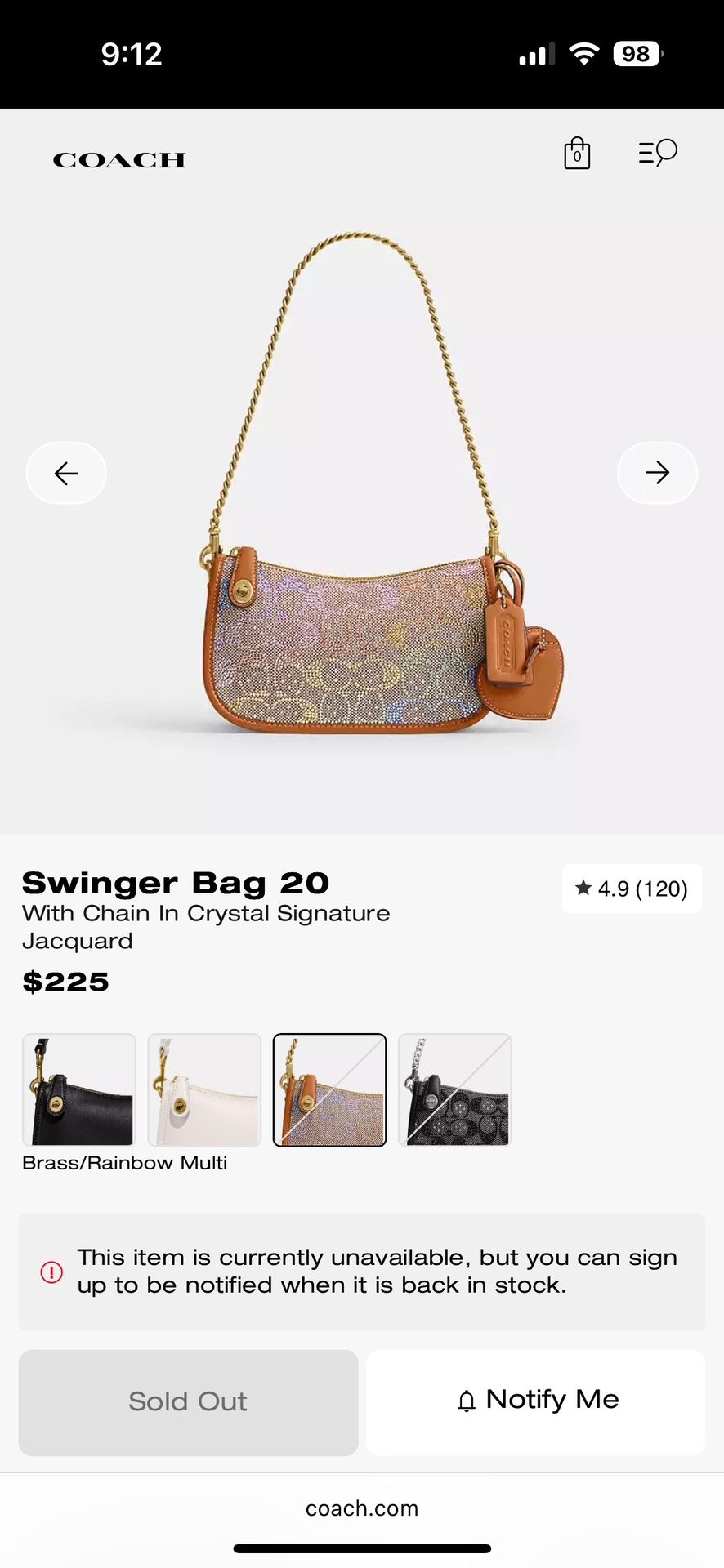Coach Rainbow Crystal Swinger
