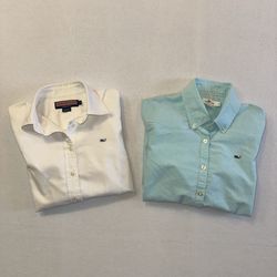 Vineyard Vines Button Up Shirt LOT Womens Small Blue White Long Sleeve Whale Shirt Business Casual Preppy