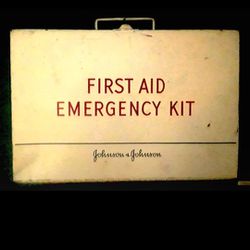 vintage johnson & johnson first aid metal emergency kit 1953