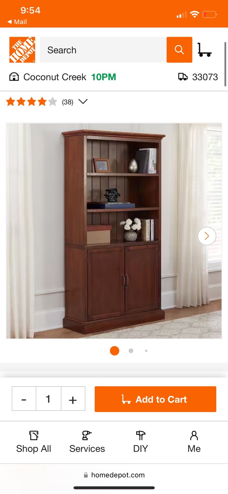 Royce 72 in. Walnut Brown Wood 3-Shelf Standard Bookcase with Adjustable Shelves