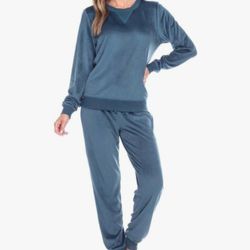 Blue Velour Tracksuit Lounge Set