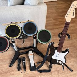Rock Band 4 Drum Set, Guitar, and Microphone