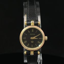 Pre-owned Gucci Vintage Ladies Watch Gold Tone with Logo Leather Strap Non Functional 