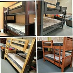 BUNK BED LITERA DE MADERA SOLIDA DE PINO CON COLCHONES INCLUIDOS