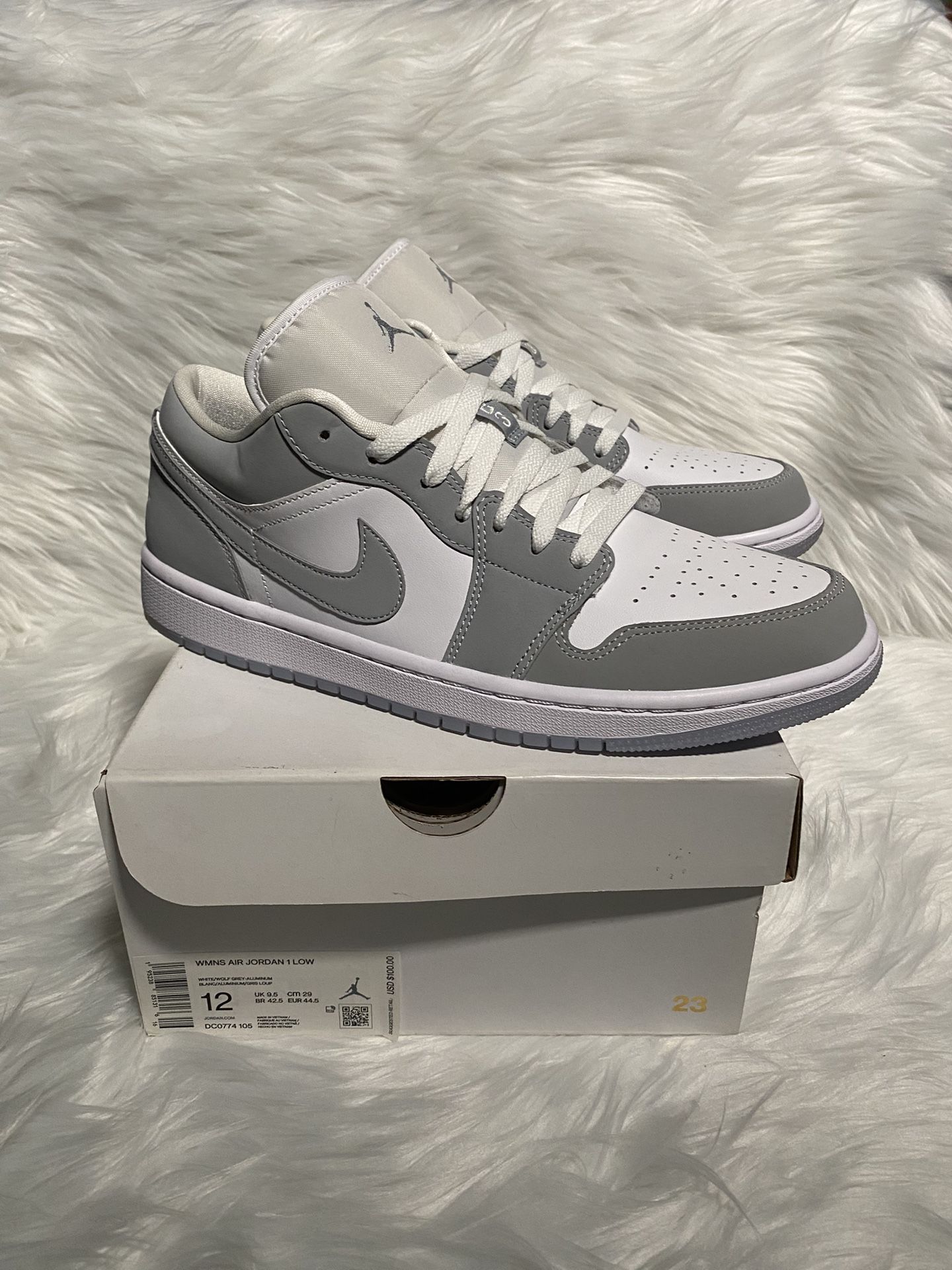 New Jordan 1 Low White Grey Men Size 10.5 Or Women 12 Jordan 1 Low