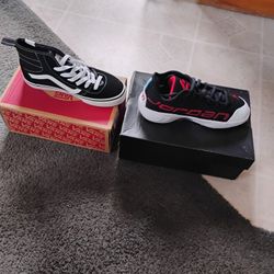 Boys Shoes Vans Black And White Size 5 And The Jordan's Red And Black Size 5