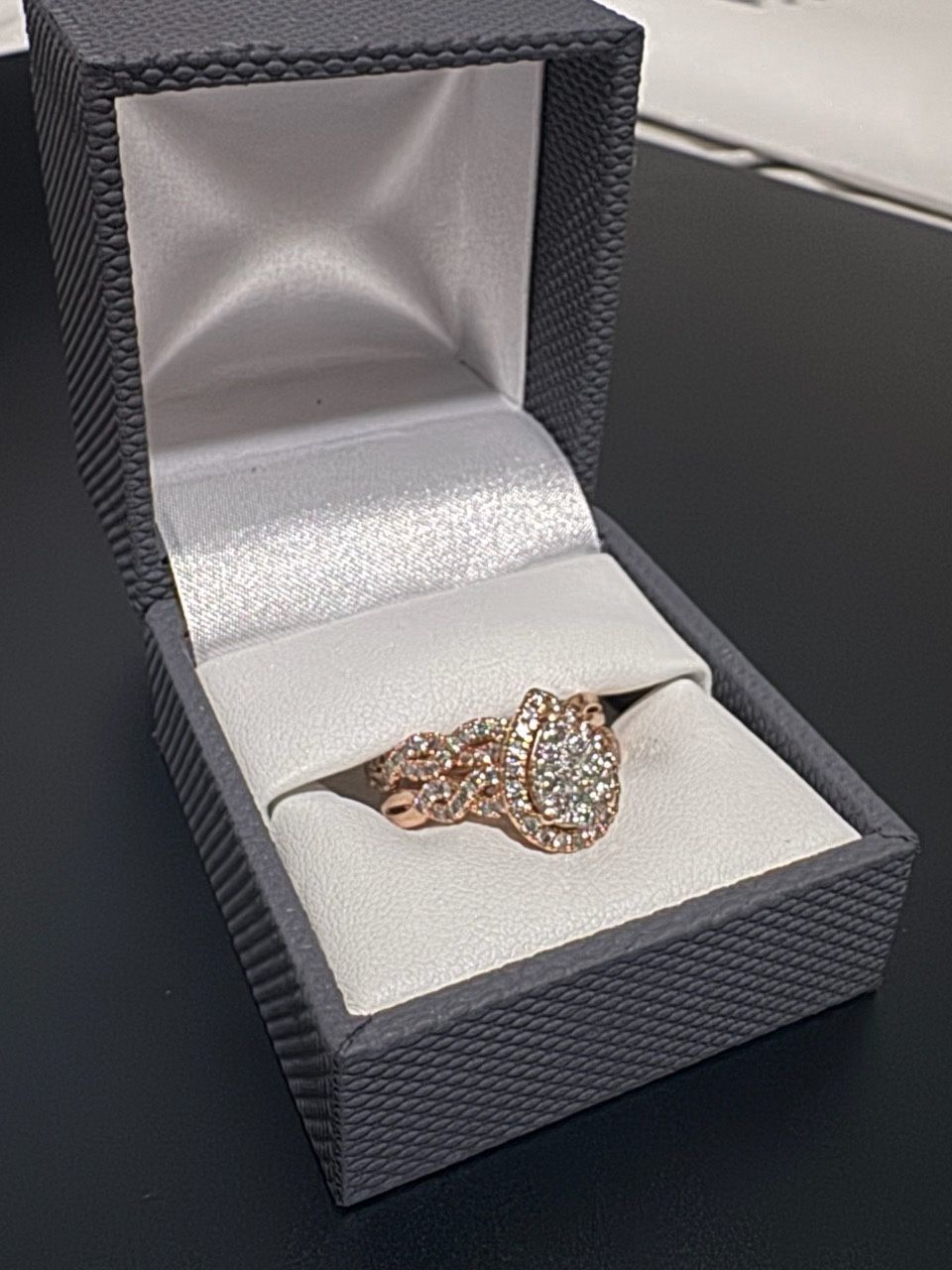 1 CT.T.W. Natural Diamond Pear Shape Ring Bridal Set in 10K