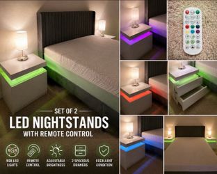 Set of 2 LED Nightstands with Remote