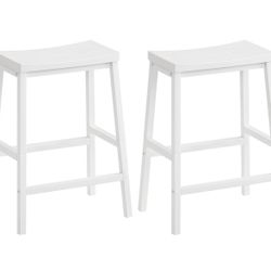 Bar Stools, Set of 2, White 23.6 Inch, Industrial, Saddle Stools, Kitchen Counter Seat, with Footrests, for Dining Room, Kitchen, Counter