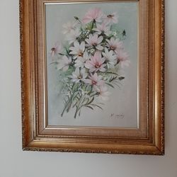 Beautiful floral oil painting by K. Gordy. 