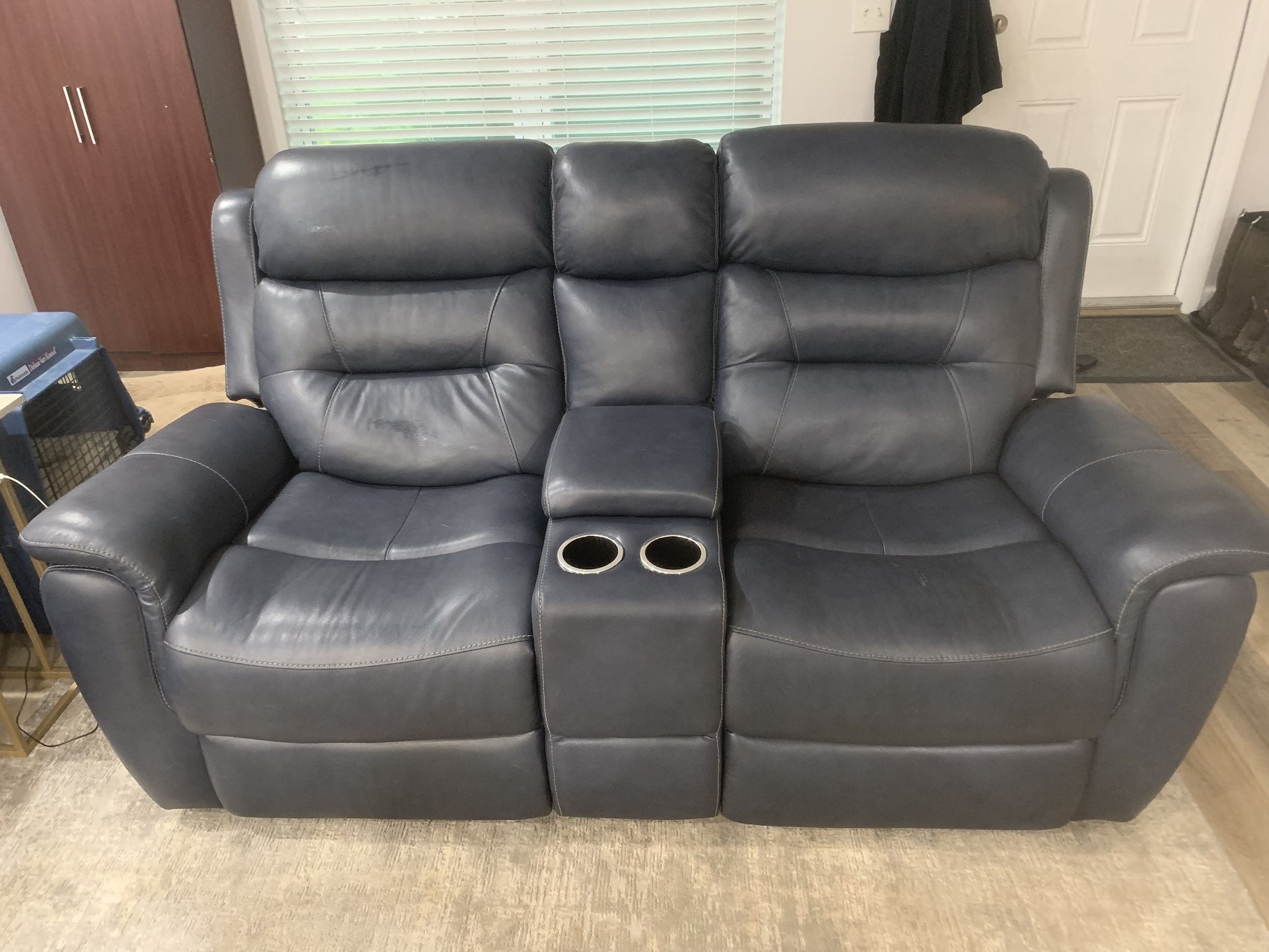 Rooms 2 Go Sofa And LoveSeat Recliner Navy Leather