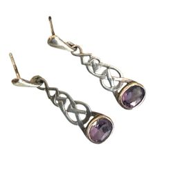 Sterling Silver Artisan “MG” Amethyst Celtic Knot Earrings
