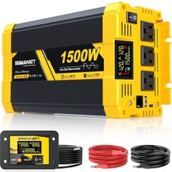 ☆ 1500W Pure Sine Wave Inverter,12V DC to 120V AC–Powers RV,Truck,Camping,Hair Dryer,Coffee Machine,Microwave and Laptop with Led Display and Remote M