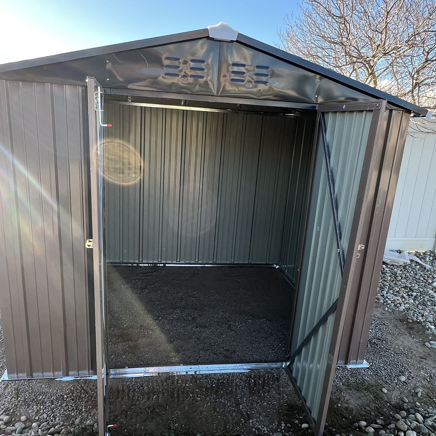 (New in box need assemble) 6’ L x 8’ W x 6.3’ H Metal Storage Shed Outdoor Garden Backyard 6x8 Storage 