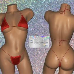 EXOTIC DANCE/ STRIPPER WEAR: SOLID LIGHT RED  2 PIECE BIKINI SET