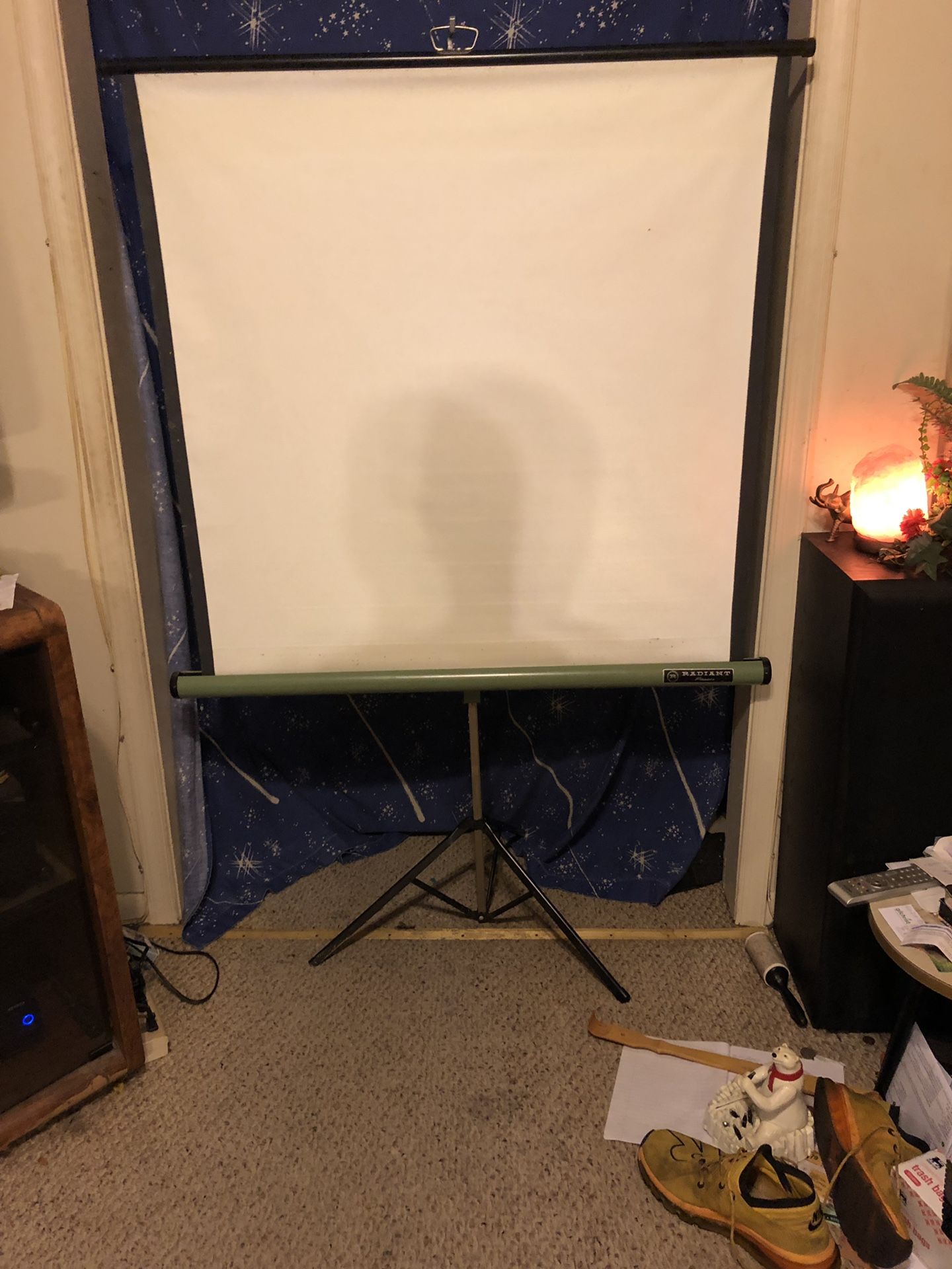 8 mm Argus Showmaster movie projector and screen.