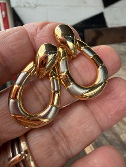 Elegant Gold and Silver Design Earrings with Secure Screw Clasp