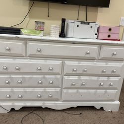 9 Drawer Refurbished White Dresser Solid Wood