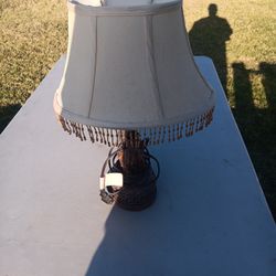 Vintage Elephant Lamp With Fringenon Shade 