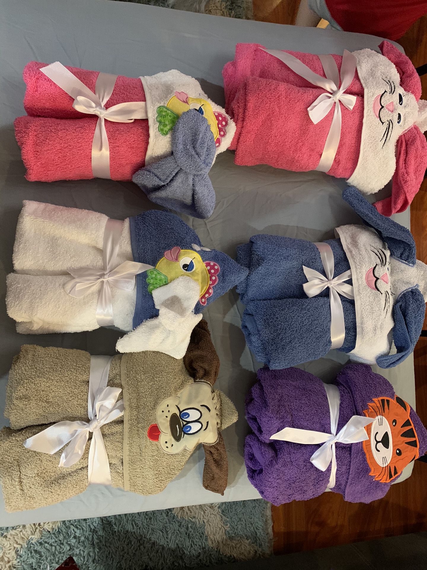 Hand made kids hooded towel with wash cloth