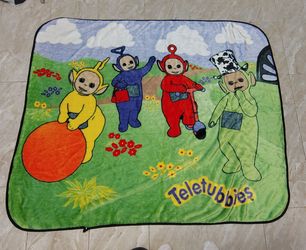 Vintage TELETUBBIES Plush Blanket 50" x 60" Tinky Dipsy Po La La