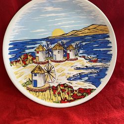 9.75 Inch Handmade Ceramic Greek Wall Hanging Plate Imported From Greece (2 available)